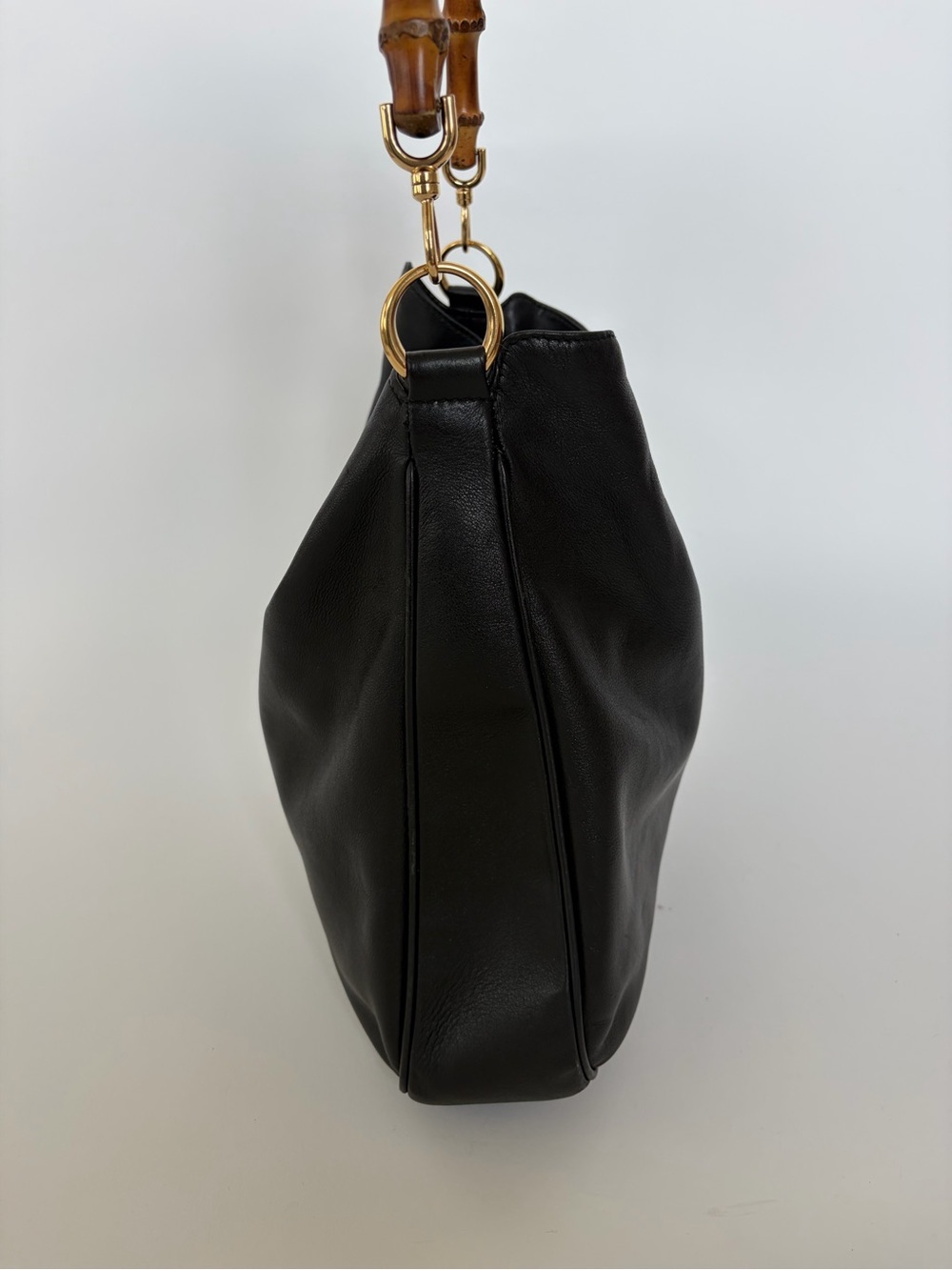 Vintage Gucci Diana Black Leather Bamboo Top 2 way Handle Tote Bag - Picture 6 of 12